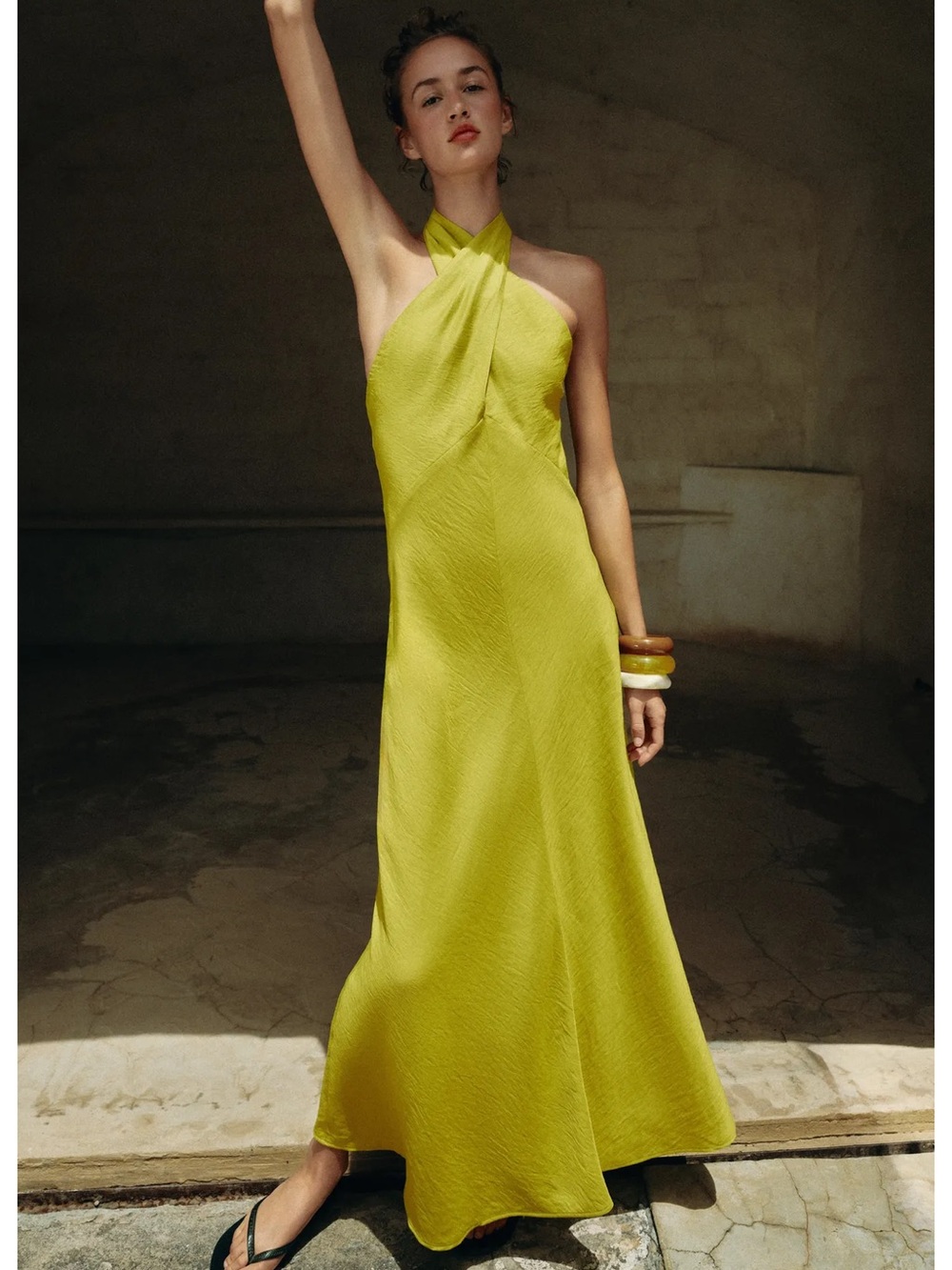 Zara LINEN WRAP HALTER MIDI DRESS